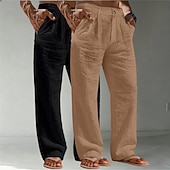 voordelige Klassiek-Voor heren Linnen broek Broek Zomerbroek Wijde broek Strandbroeken Zak Effen Comfort Ademend Volledige lengte Casual Dagelijks Buiten Vakantie Modieus Wit + kaki Bruin + Zwart Inelastisch