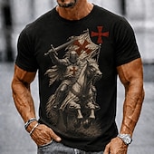  Homens Cavalo Cavaleiros Templários Cruz Camiseta Manga Curta Camiseta Impressão 3D Gola Redonda Camisa Religioso Diário Rua Feriado Preto cáqui Todas as Estações Roupa S M L XL XXL XXXL