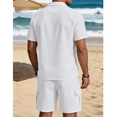 economico Camicie di lino-Per uomo Due pezzi Set Camicia Set estivo E Shorts Impostare Semplice Casuale Quotidiano Spiaggia Collo ripiegato Manica Corta Estate Primavera Moda Casual Confortevole Abbigliamento
