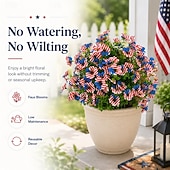  24 Inch Artificial Flower Stake Outdoor Decor, Patriotic Red White Blue Topiary Ball Trees for Independence Day, Memorial Day & 250th Anniversary , UV Resistant Heavy Duty No Fade Garden Yard Lawn Por