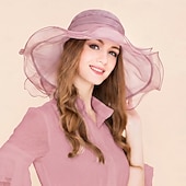 voordelige Feesthoeden-hoed Organza Zomerhoed Slappe hoed Bruiloft Elegant Romantisch Dame Met Strik Helm Hoofddeksels