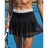 baratos Saias e Skorts Femininos-Mulheres Cor Sólida Saia casual Saias de tênis com shorts Saia Esportiva Bolsos Cintura elástica Esportivo Leve Esticar Pavio Humido Respirável Tênis Golfe Corrida Saias Preto Azul Marinho Café