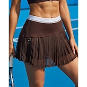 baratos Saias e Skorts Femininos-Mulheres Cor Sólida Saia casual Saias de tênis com shorts Saia Esportiva Bolsos Cintura elástica Esportivo Leve Esticar Pavio Humido Respirável Tênis Golfe Corrida Saias Preto Azul Marinho Café