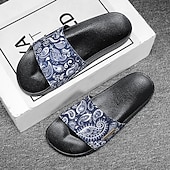 abordables Pantuflas y chanclas de hombre-Sandalias planas azules con estampado paisley para hombre, puntera abierta, ligeras y cómodas, ideales para vacaciones en la playa, en el resort, para el ocio junto a la piscina y para relajarse a diario.