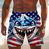  4 de julio de 2026, 250 aniversario Hombre Tiburón Bandera estadounidense Boxers de Natación Trajes de baño, bañadores cortos Pantalones de Surf Media cintura Patriótico Diario Festivos Bolsillos