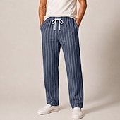 preiswerte Klassiker-Herren-Leinenhose mit Streifen, elastischem Bund und Kordelzug