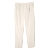  Pantalones de vestir de lino para hombre, plisados, de corte relajado – pantalones casuales ligeros de verano, de pierna ancha y corte recto, disponibles en marrón, azul marino y beige.