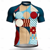 cheap Men's Jerseys-Men Cycling Jersey Geometric Short Sleeve Bike Jersey Activewear Top with 3 Rear Pockets UV Resistant Quick Dry With Pockets Front Zipper Sports Yellow Pink Dark Navy Clothing Apparel