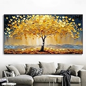 cheap Tree Oil Paintings-Handmade Oil Painting Canvas Wall Art Decoration Golden Money Tree for Home Living Room Decor Rolled Frameless Unstretched Painting