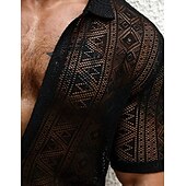 cheap Men's Smart Casual Shirts-Men's Shirt Casual Shirt Button Up Shirt Jacquard Shirt Black Short Sleeve Plain Shirt Collar Casual Daily Lace Clothing Apparel Elegant Fashion Casual
