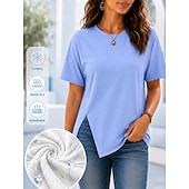  Dames zomer T-shirt met verkoelende eigenschappen – sneldrogend, ademend, effen T-shirt met asymmetrische zoom voor een casual look. &outdoor kleding