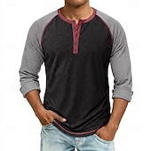 abordables T-shirt Henley décontracté-Homme Chemise Henley T-shirt T-shirt de base-ball manche longue Bloc de Couleur Designer Basique Classique Manche raglan Henley Occasionnel Quotidien Extérieur Été Printemps Automne Bleu Noir bleu