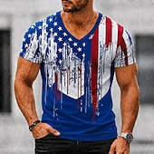  T-shirt grafica a maniche corte con colletto a V di bandiera americana patriottica 250° anniversario 1776 2026 degli uomini abbigliamento da strada estivo