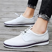 economico Scarpe Casual con Lacci-Scarpe da ginnastica casual da uomo bianche con lacci, leggere, traspiranti e comode, ideali per camminare, per un look casual elegante, basse, perfette per l'uso quotidiano, i viaggi, gli spostamenti e le uscite del fine settimana.