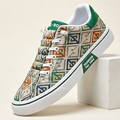 preiswerte Lässige Sneakers-Bedruckte Herren-Sneaker aus Canvas mit Schnürung, lässige Retro-Sneaker mit niedrigem Schaft für Streetwear, Musikfestivals, Reisen und den Alltag