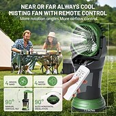 baratos Luzes e lanternas de acampamento-Ventilador portátil com controle remoto e sistema de nebulização, recarregável, ideal para áreas externas como pátios, camping e praia. &amp;Ventilador portátil com sistema de névoa para uso interno e