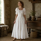 ieftine Rochie-Medieval Renascentist Cottagecore Lungime Gleznă Rochii Chemise Balon / Puf Mâneci scurte vrăjitoare Zana Țăran În U Costume de fancy Pentru femei Fantezie Halloween Carnaval Casul / Zilnic Târgul