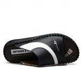 baratos Sandálias e Chinelos para Homem-Sandálias masculinas bicolor pretas e brancas, modelo slide, com bico aberto, costuradas à mão, confortáveis e casuais para o verão, ideais para uso diário, férias, em casa e momentos de lazer ao ar livre.