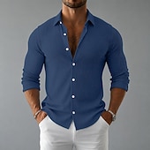 abordables Camisas informales elegantes para hombre-Hombre Camisa Camisa casual Camisa de Pana Abotonar la camisa Negro Blanco Azul Marino Morado Verde Trébol Manga Larga Plano Cuello Camisero Cuello Italiano Casual Diario Ropa Elegante Moda Casual