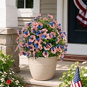  24 Inch Artificial Flower Stake Outdoor Decor, Patriotic Red White Blue Topiary Ball Trees for Independence Day, Memorial Day & 250th Anniversary , UV Resistant Heavy Duty No Fade Garden Yard Lawn Por