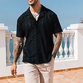 cheap Men's Smart Casual Shirts-Men's Shirt Casual Shirt Button Up Shirt Jacquard Shirt Black White Short Sleeve Plain Shirt Collar Casual Daily Buttons Clothing Apparel Elegant Fashion Casual