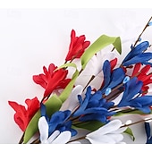  July 4th Patriotic Outdoor Decoration, 6pcs Red, White & Blue Artificial Flowers, Outdoor Faux Floral Arrangements for Independence Day, Memorial Day, Anniversary, Courtyard, Porch, Dining Table
