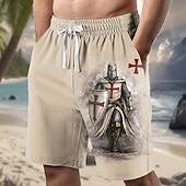 ieftine Retro Vintage &amp; Etică-Bărbați Cavaleri Templieri Σταυρός Pantaloni scurți de sudoare Pantaloni scurți de plajă Pantaloni scurți Terry Talie medie Religios Zilnic Haine de strada Concediu Imprimare 3D Talie elastică cu șnur