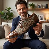 abordables Zapatos Declaración-Zapatos Oxford marrones con estampado paisley para hombre, zapatos de vestir con cordones, puntera brillante, calzado elegante para bodas, banquetes, fiestas y ocasiones especiales.