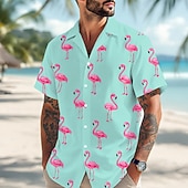 voordelige Vogels &amp; Dieren-Voor heren Flamingo Hawaiiaans overhemd Tropische shirts Aloha-shirt Korte mouw Hawaii Dagelijks Strandvakantie Zomer Lente Strijkijzer 3D-afdrukken Overhemden met knoopjes blauw Blozend Roze Groen