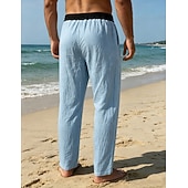 preiswerte Vakantie-Men's Linen Pants Trousers Summer Pants Beach Pants Drawstring Pocket Elastic Waist Color Block Comfort Breathable Knee Length Daily Outdoor Beach Vacation Fashion Black White Inelastic