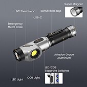 cheap Flashlights-Rechargeable Tactical Flashlights 1600 High Lumens 2 Light Sources,6 Modes, 90 Degree Rotating,Waterproof Working Light with Magnetic Base for Home Emergency, Outdoor, Camping
