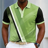 abordables Polo géométrique pour homme-Men's Geometic Line Polo Shirts Short Sleeve Polo Shirts Collared Shirts Casual Athleisure 3D Print Buttons Breathable Mesh Spring &amp; Summer Blue Light Green Green