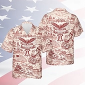 4 juli 2026 250:e Herr Örn Amerikanska flaggan Skjorta Sommarskjorta Knapp upp skjorta Kortärmad Patriotisk Dagligen Streetwear Sommar Vår Nedvikt 3D-utskrift krage skjortor Blå Kaki Rubinrött Grön