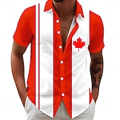 cheap Flag pattern-Canada Day Men's Striped Maple Leaf National Flag Shirt Summer Shirt Button Up Shirt Short Sleeve Patriotic Outdoor Holiday Summer Spring Turndown 3D Print Collared Shirts Front One Pocket Red 3 Red