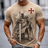  Per uomo Cavalieri Templari Croce Maglietta Manica Corta maglietta Stampa 3D Girocollo Camicia Religioso Streetwear Festa oscura Nero Borgogna Cachi Tutte le stagioni Abbigliamento S M L XL XXL XXXL