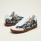 abordables Zapatos de Fútbol para Hombres-Men's Blue Lion Soccer Print Low Top Sneakers Lace-Up Casual Football Fan Shoes Lightweight Gum Sole Fashion Trainers for Men Matches Fan Parties Sports Events and Daily Wear