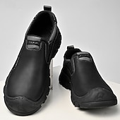 cheap Slip-On Casual Shoes-Men's Vintage Casual Daily Outdoor Hiking PU Leather Comfortable Slip-on Black Khaki Gray Summer Spring Fall