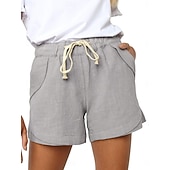 cheap Hot Shorts-Women's Cotton Shorts Fashion Streetwear Casual Short High Waist Plain Pocket Elastic Waistband Comfy Comfort Soft Stretchy Outdoor Vacation Street Dark-Gray Apricot Khaki Black Summer Spring Loose
