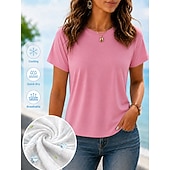  Dames zomer T-shirt met verkoelende eigenschappen – sneldrogend, ademend, lichtgewicht effen T-shirt voor buitenactiviteiten &vrijetijdskleding