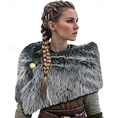 abordables Capas &amp; Capa-Retro Antiguo Medieval Renacimiento Capa Chales Disfraz de piel sintética Guerrero Vikingo Disfraz Mujer Vikingo Víspera de Todos los Santos Carnaval Rendimiento Fiesta LARP Adultos Chal
