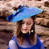 abordables Fascinadores-Fascinadores de mujer tocado de píldora sombrero bodas sombrero de paja fedora vintage base de sinamay para fiesta de té de Kentucky carrera de caballos día de la dama tocado vestido para impresionar