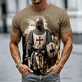  Homens Cavaleiros Templários Cruz Camiseta Manga Curta Camiseta Impressão 3D Gola Redonda Camisa Religioso Rua Dark Party Preto cáqui Todas as Estações Roupa S M L XL XXL XXXL