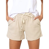 cheap Hot Shorts-Women's Cotton Shorts Fashion Streetwear Casual Short High Waist Plain Pocket Elastic Waistband Comfy Comfort Soft Stretchy Outdoor Vacation Street Dark-Gray Apricot Khaki Black Summer Spring Loose