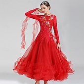 رخيصةأون قاعة الرقص القياسية-Ballroom Dance فستان كريستال / أحجار الراين نسائي أداء كم طويل سباندكس بوليستر
