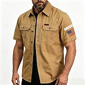 abordables camisas occidentales de los hombres-Hombre 4 de julio, 250 aniversario de Estados Unidos Bandera estadounidense Camisa de trabajo de algodón camisa occidental Camisa cargo Manga Corta ejército militar Patriótico Casual Para trabajo