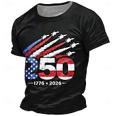  4 juli 2026 250e Voor heren Amerikaanse vlag 1776 T-shirt Korte mouw T-shirt 3D-afdrukken Strakke ronde hals Overhemd Vaderlandslievend Dagelijks Festival Zwart 1 Zwart Zomer Lente Kleding S M L XL