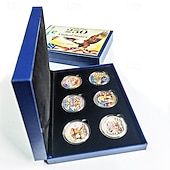  Conjunto de 6 moedas comemorativas do 250º aniversário dos EUA em caixa de presente, moedas patrióticas para colecionadores de 1776 a 2026, lembrança do Dia da Independência, moedas históricas
