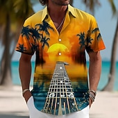 cheap Music and Guitars-Men's Guitar Musical Instrument Coconut Palm Shirt Summer Shirt Tropical Shirts Short Sleeve Hawaiian Vintage Retro Music Festival Beach Vacation Wear Summer Spring Turndown 3D Print Button Up Shirts