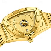 billige Kvartsklokker-herreklokke trekantet luksuriøst armbåndsur i gull rustfritt stål unik skjoldform kreativ skjelettdesign med datovisning mote punk forretningsklokke gave til menn