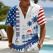 baratos Camisas Patrióticas 250-4th of July 2026 250th Men's Pano Keys American Flag Coconut Palm Shirt Summer Shirt Button Up Shirt Short Sleeve Patriotic Daily Streetwear Summer Spring Turndown 3D Print Collared Shirts Blue Blue
